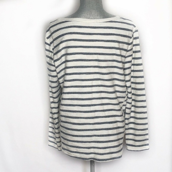 LOFT Top Long Sleeve Stripe Round Neck Text (BB20) - Picture 4 of 5